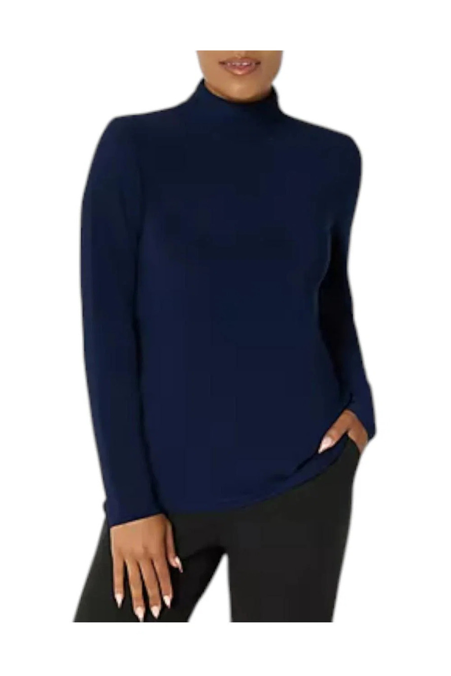 Dennis Basso Women's Italia Knit Mock Neck Top in Prints & Solids Navy - Regular